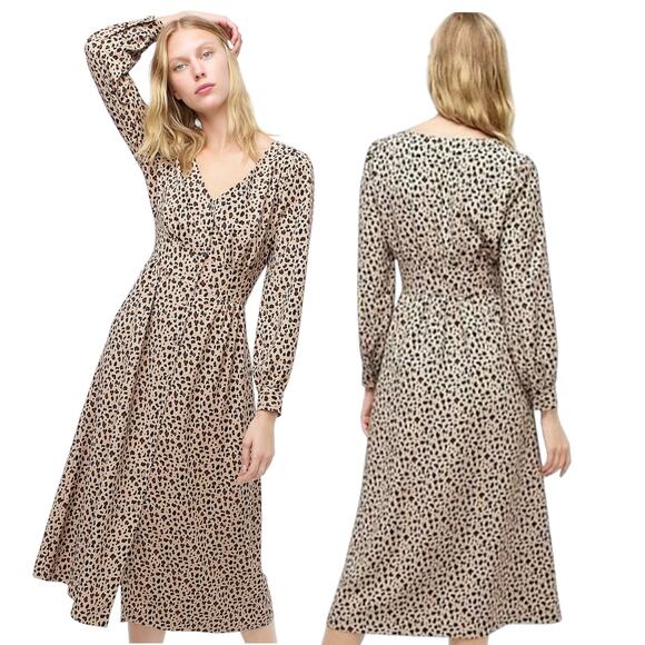 New $150 Button Front Midi Dress A-Line Leopard V-Neck Brunch Tea Party Sundress - Picture 1 of 13
